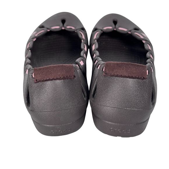 Crocs Springi Ballet Flats Women 8 Chocolate Brown‎ Pink Slip On Round Toe - Picture 3 of 11